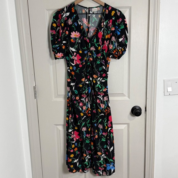 a new day Dresses & Skirts - A New Day‎ Floral Midi Dress Small Cottagecore Dark Floral Puff Sleeve Whimsical
